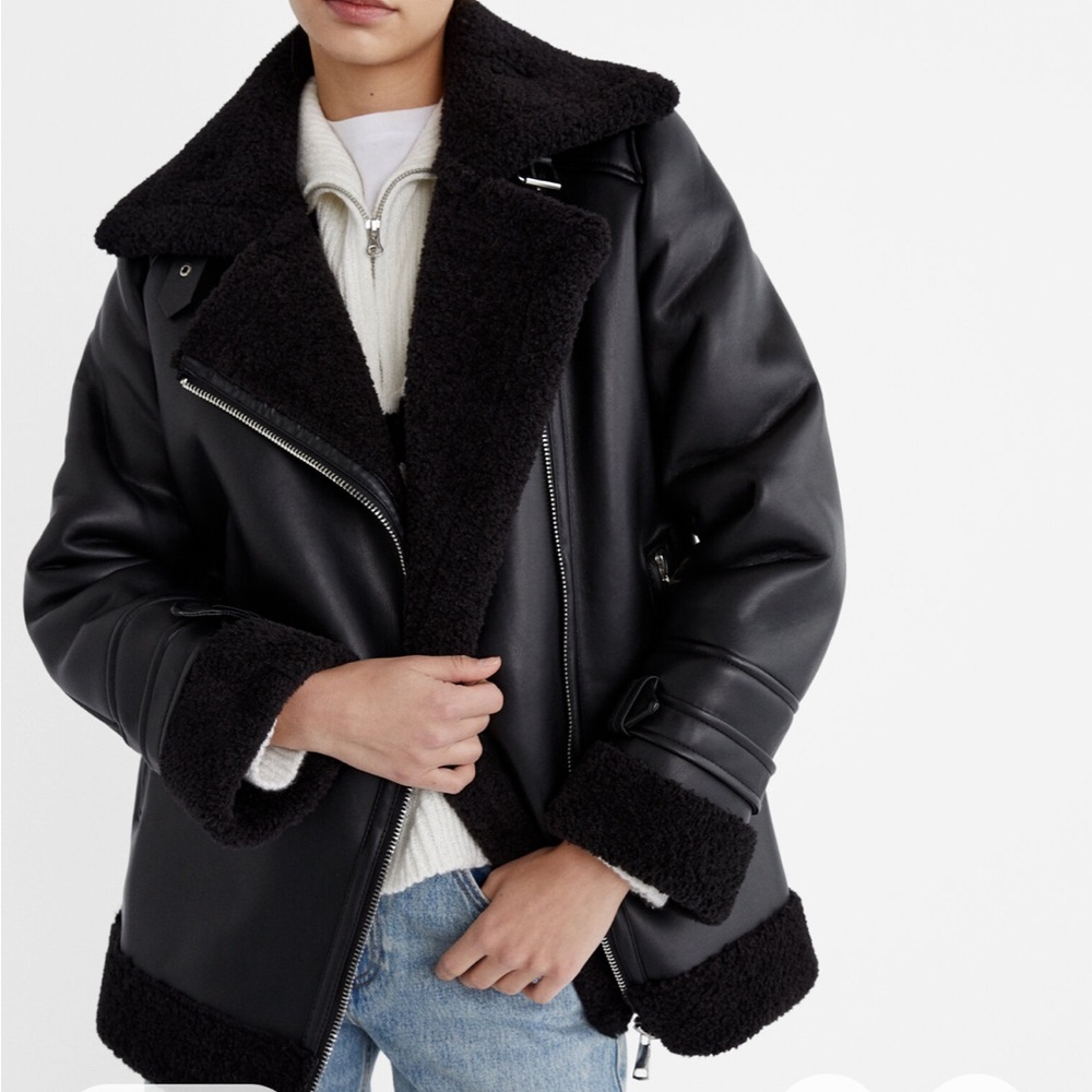Stradivarius - FAUX LEATHER DOUBLE-FACED BIKER JACKET